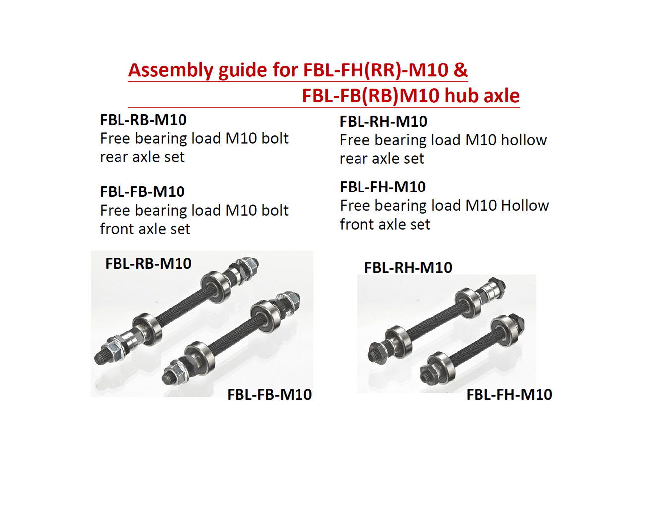 Assembly guide for FBL-FH(RR)-M10 & FBL-FB(RB)M10hub axle