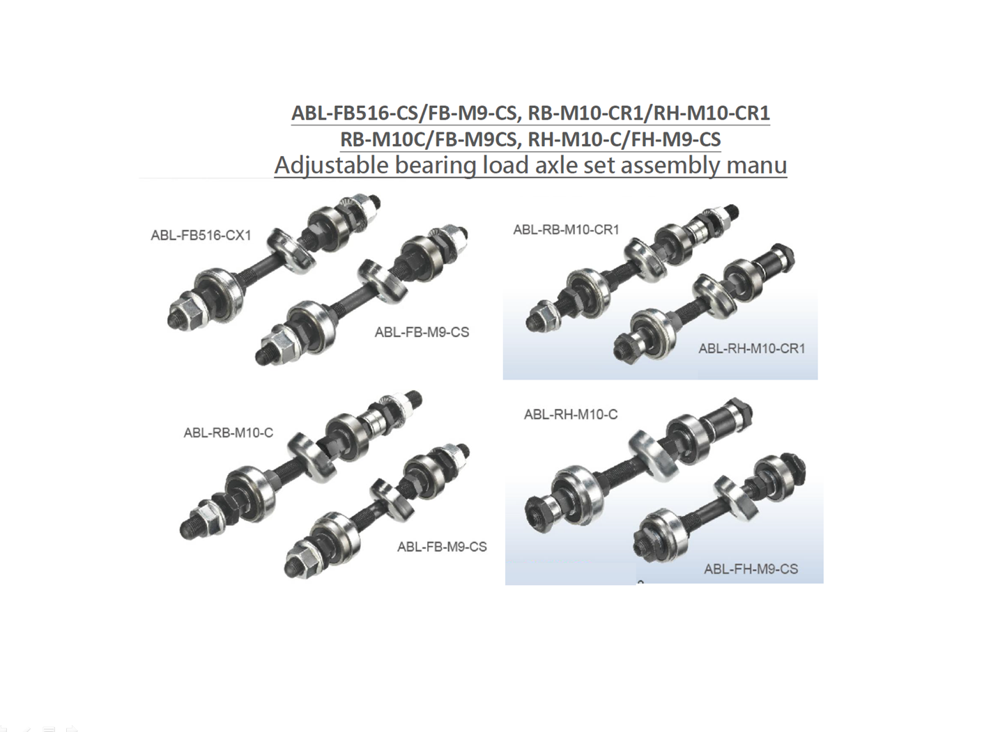 ABL Adjustable bearing load axle set assembly manu